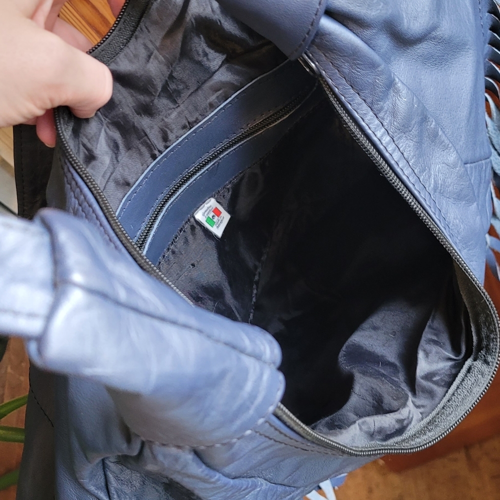 Vintage Blue Leather Fringe Shoulder Bag - Picture 10 of 14